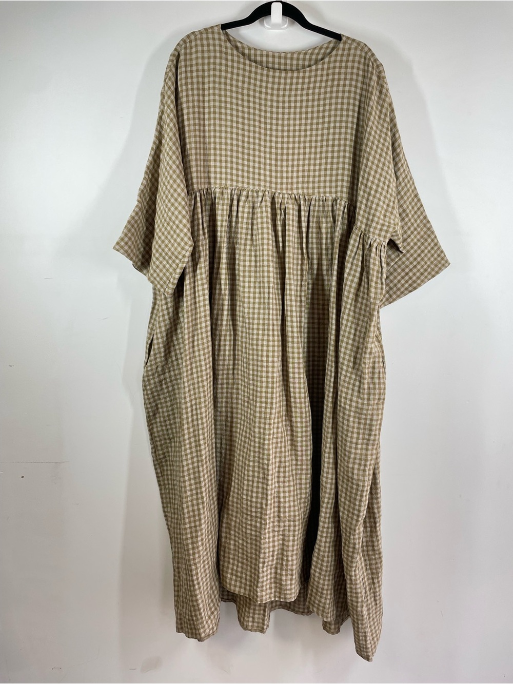 Calm Amongst The Chaos Gingham Earth Tone Midi Dress Lagenlook Boho One Size